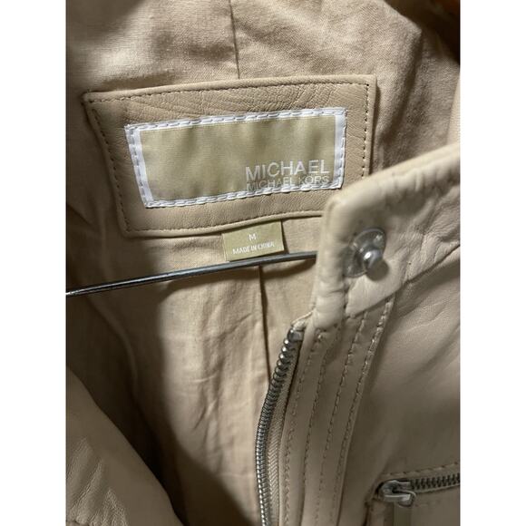 Michael Kors buttery leather zip front cream moto jacket Cafe Racer M - Picture 2 of 5